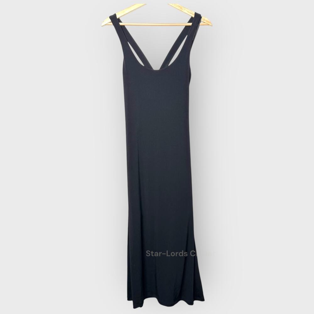 Banana Republic XS Black Double Layer Dress Criss Cross Strappy Back Minimalist